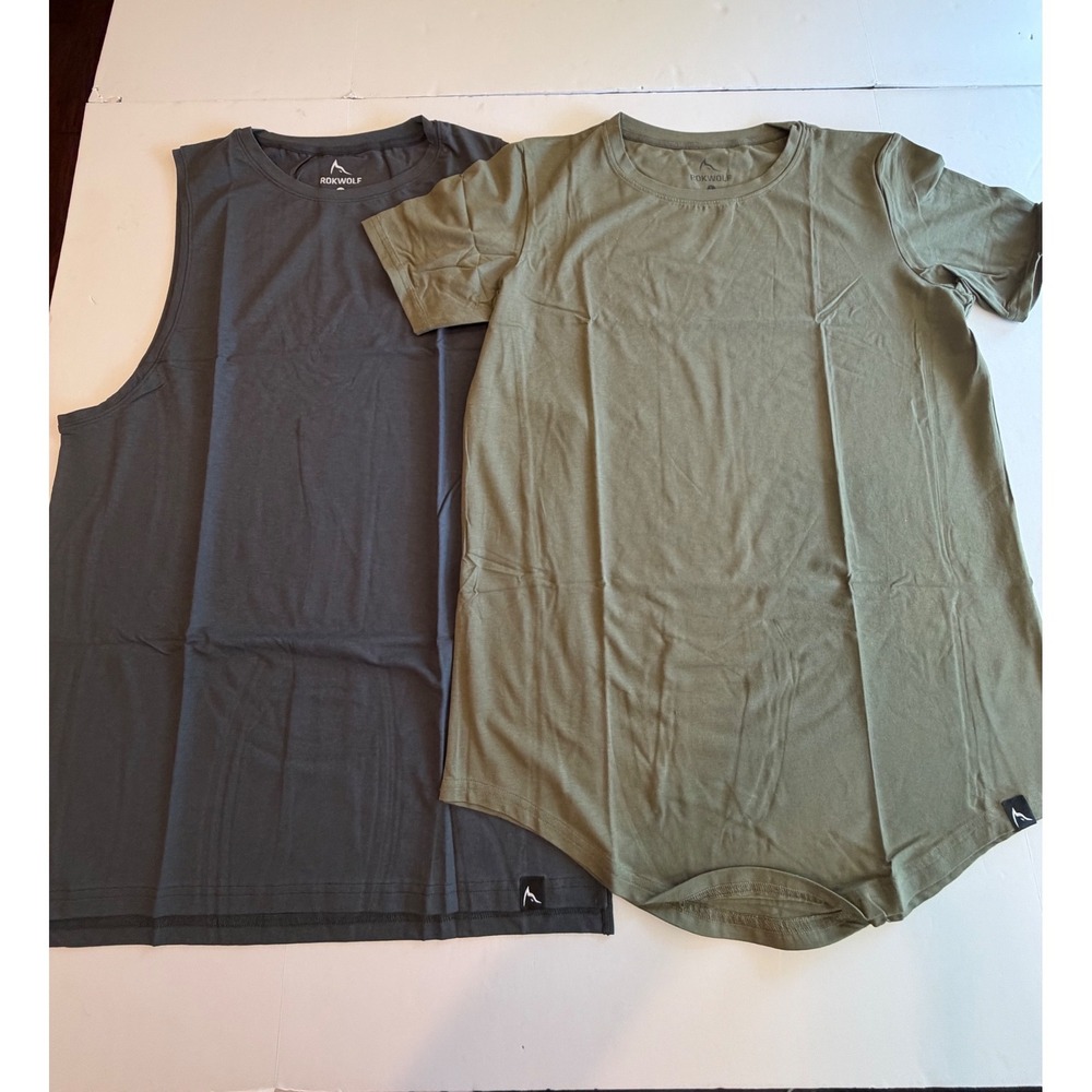 Rokwolf Mens Pima Cotton Modal T-Shirt and‎ Tank Top Set Olive Grey Large